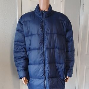 St. John's Bay Blue Quilted Puffer Coat with High Collar